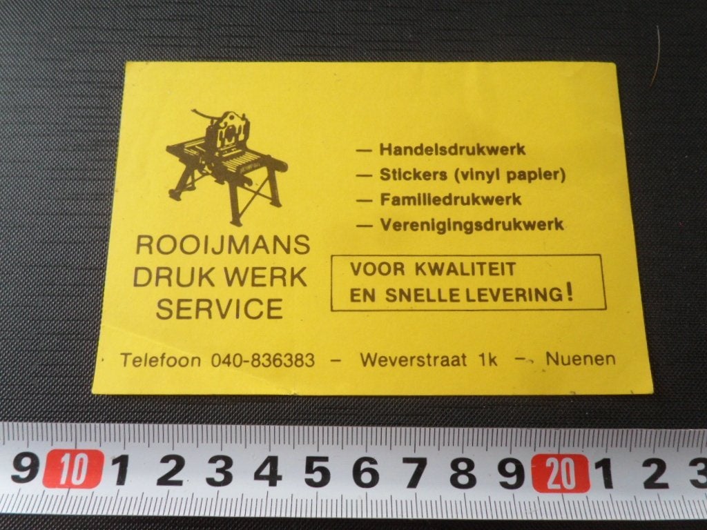 sticker Nuenen Rooijmans Drukwerk Service Weverstraat 1k, Ophalen, Zo goed als nieuw