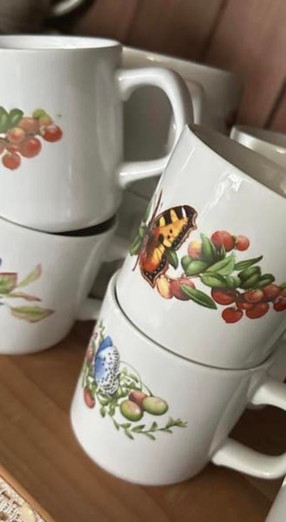 Markolein bastin servies bosvruchten schalen bejers mokken, Ophalen, Gebruikt