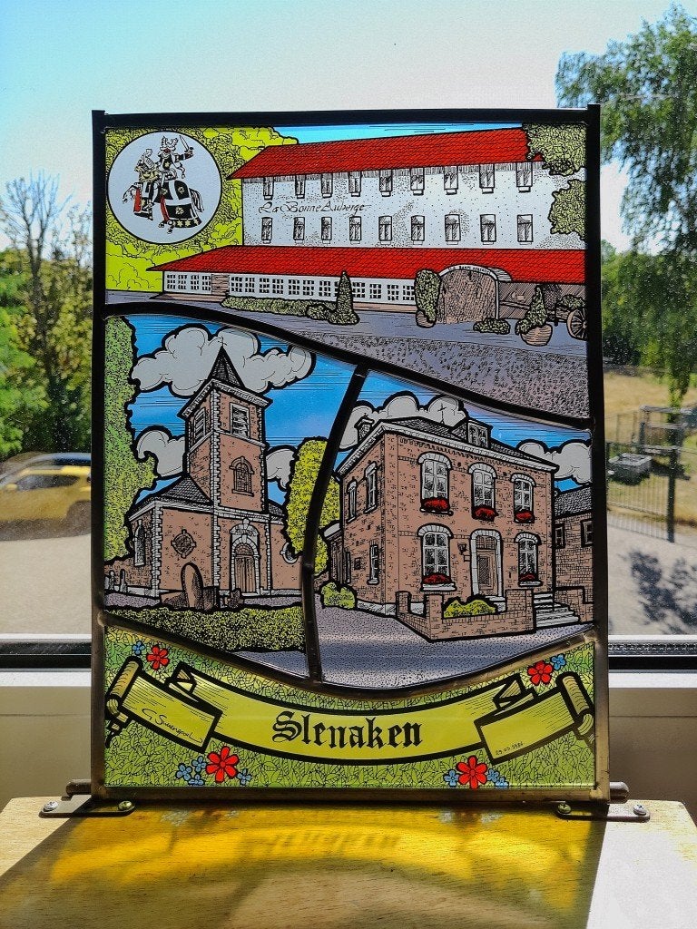 Curiosa glas in lood Slenaken Gerard Swaenepoel 23x31cm 1986, Ophalen of Verzenden