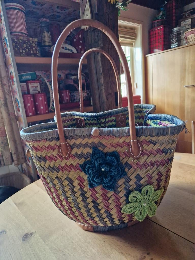 RIETEN MAKKELIJKE VROLIJKE SHOPPER LEREN HANDVATEN, Ophalen of Verzenden, Overige kleuren, Shopper