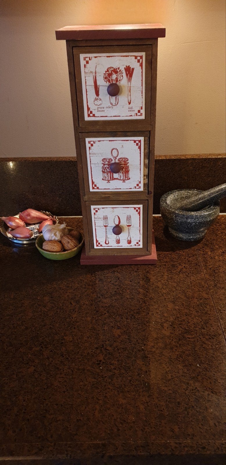 Klein brocante kastje met 3 laatjes, Antiek en Kunst, Curiosa en Brocante, Ophalen of Verzenden