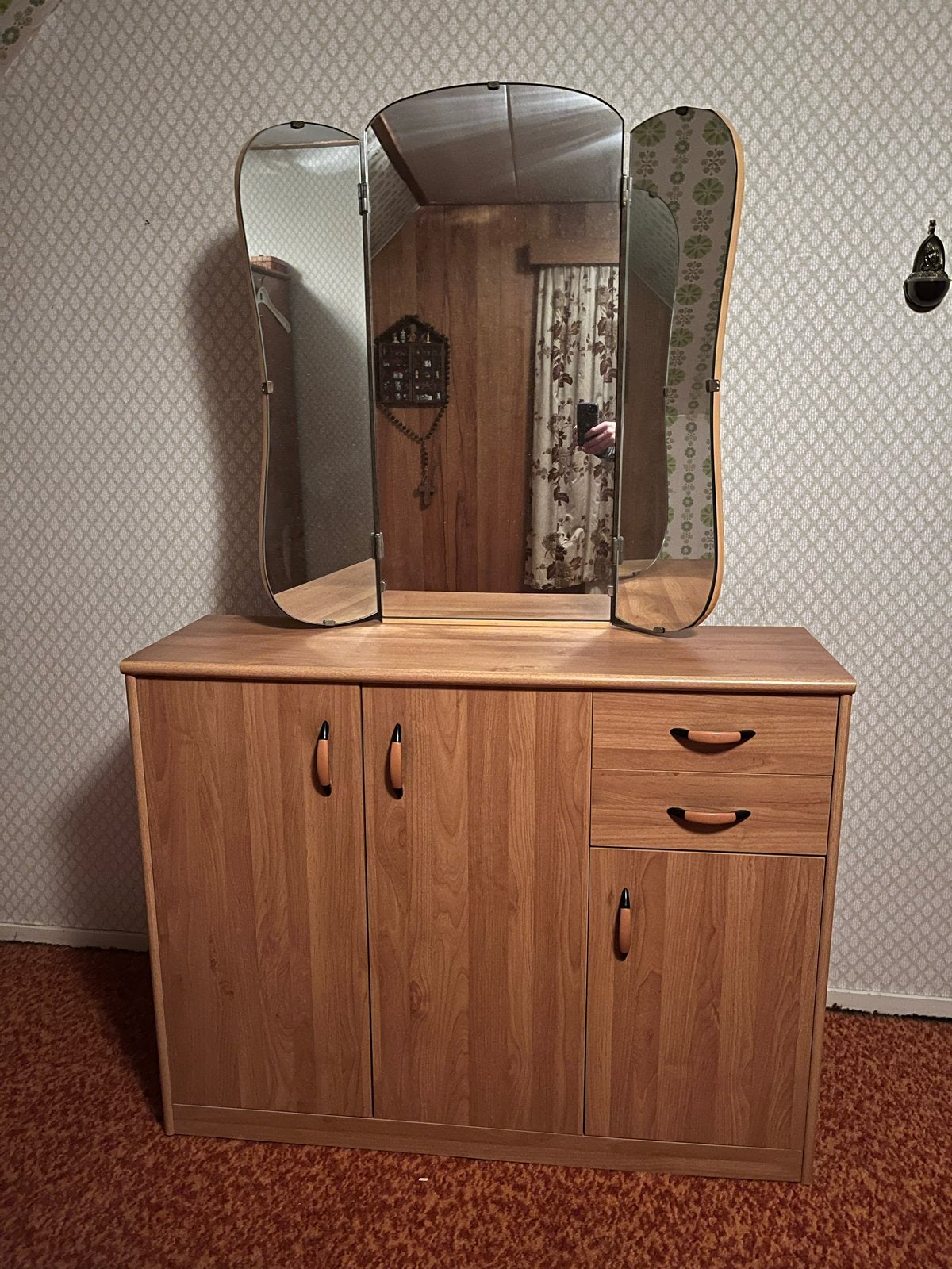 Vintage kaptafel met spiegel en opbergruimte, Huis en Inrichting, Ophalen, Gebruikt, Hout, 100 tot 150 cm