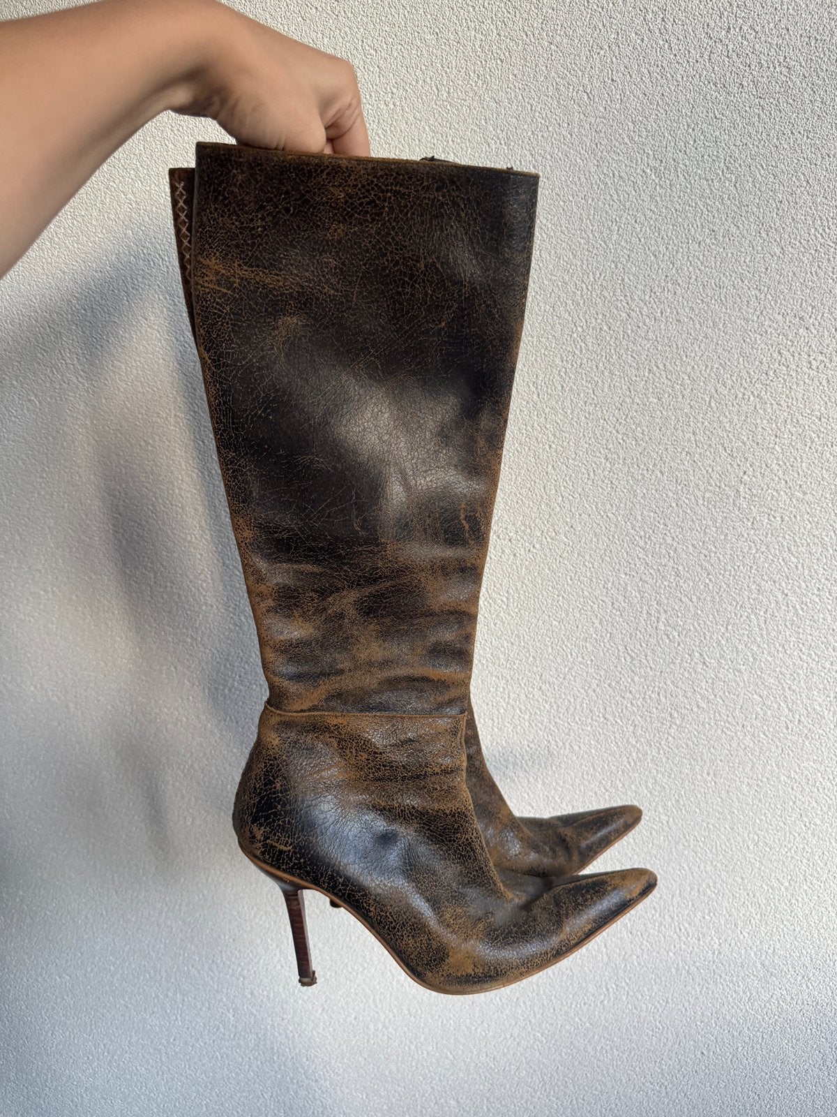 Vintage Y2K grunge hoge laarzen met hak, Vintage, Hoge laarzen, Bruin, Vintage
