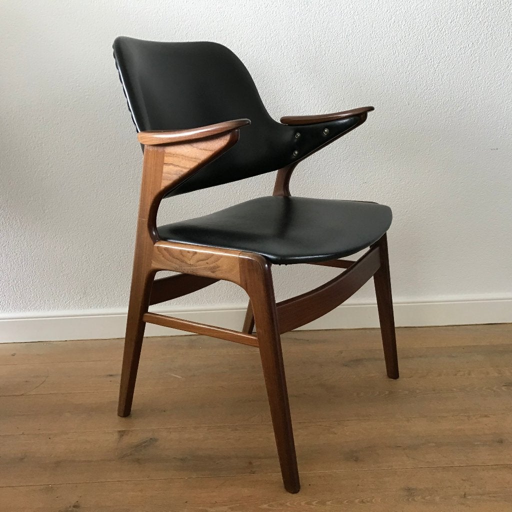 Vintage design stoel chair Pynock teak skai leer retro, Huis en Inrichting, Ophalen, Gebruikt, Bruin, Leer