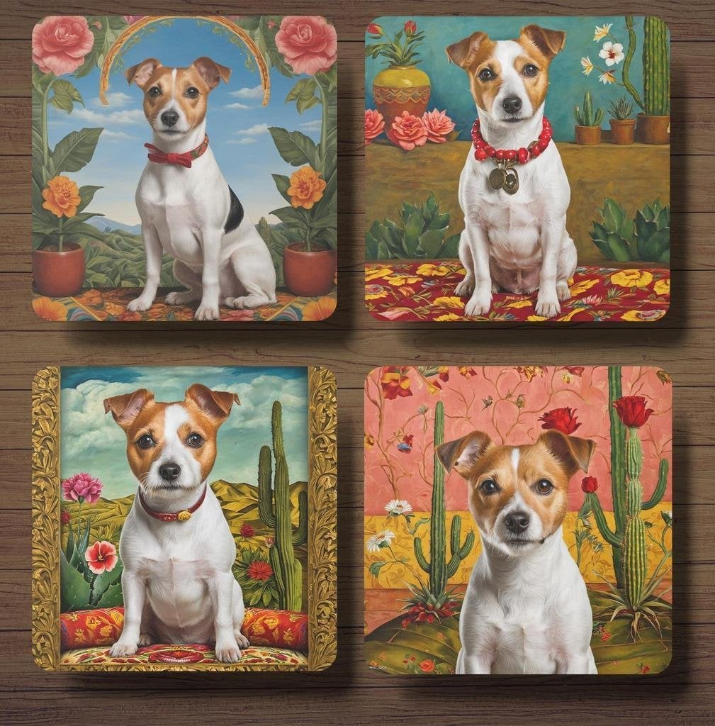 Jack Russell Frida Kahlo onderzetters met houder, Huis en Inrichting, Ophalen of Verzenden, Nieuw