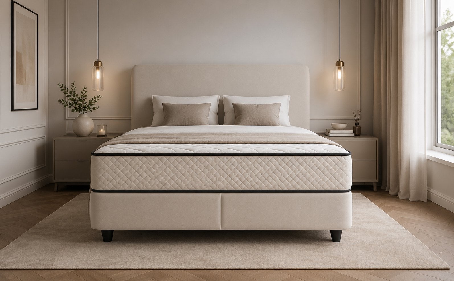 Boxspring met opbergruimte 120x200 - Crème/Beige, Ophalen, Beige, Nieuw, 120 cm