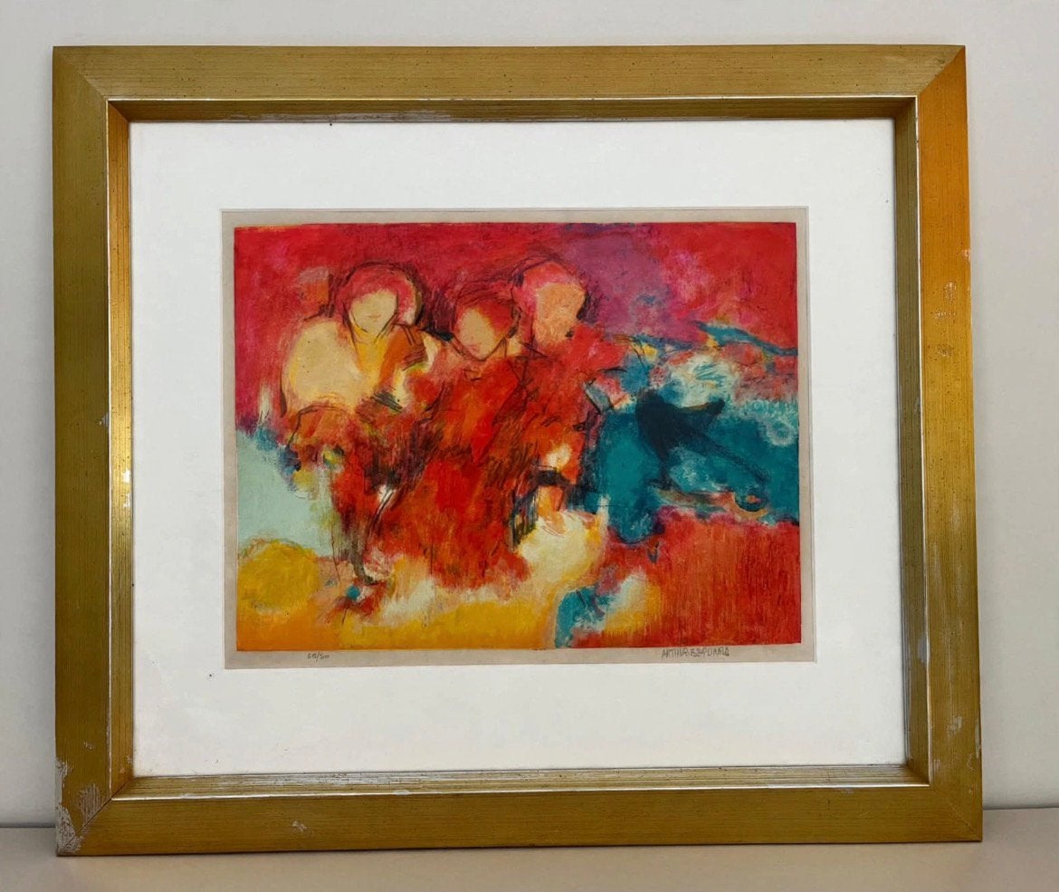 Arthur Bernard - Three in Red - Gesigneerde Kleurenzeefdruk, Antiek en Kunst, Gesigneerd, Ophalen of Verzenden, Personages en Fantasiefiguren