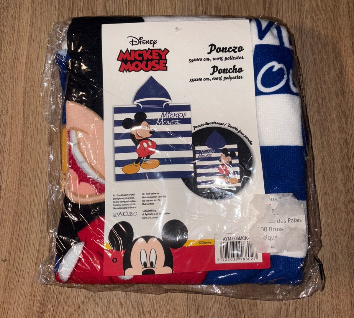 mickey mouse badponcho 55x110cm nieuw, Kinderen en Baby's, Kinderkleding | Kinder-zwemkleding, Ophalen of Verzenden, Nieuw, Badponcho