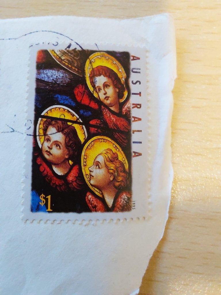 1995 Australie kerst engelen glas in lood raam, Verzenden, Gestempeld