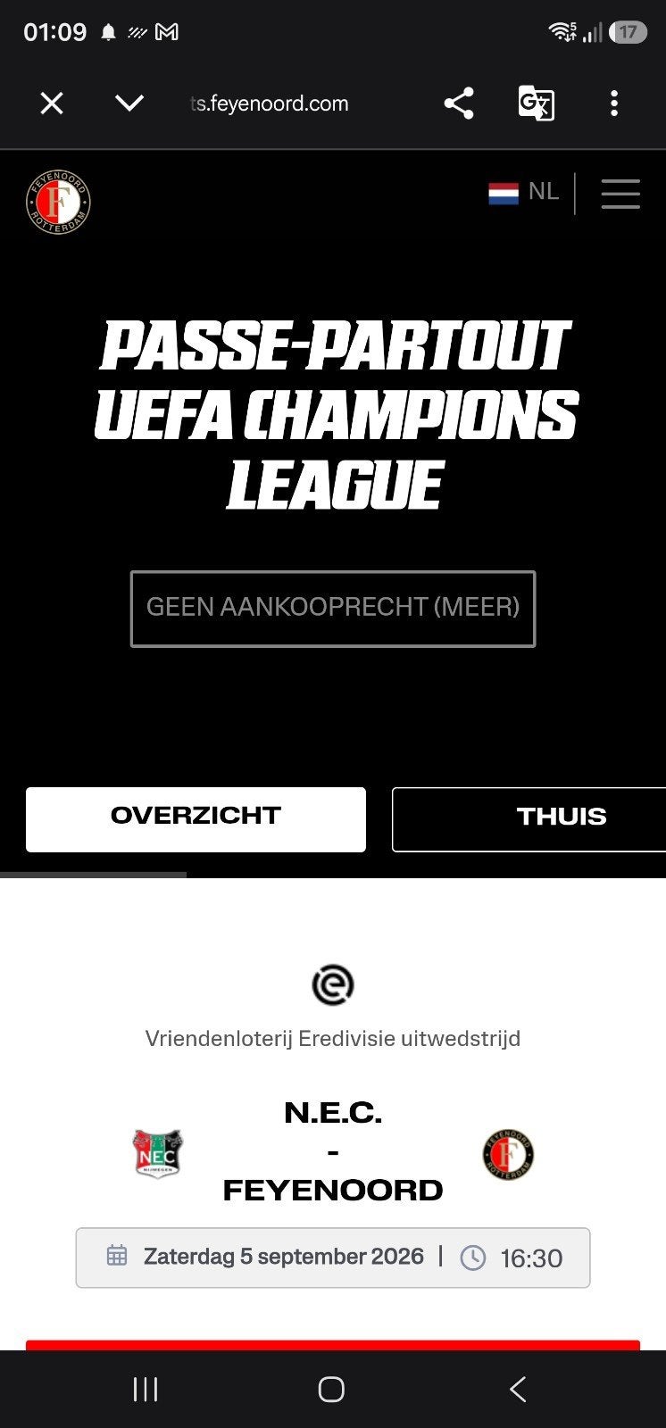 Feyenoord champion league kaarten, Losse kaart, Eén persoon