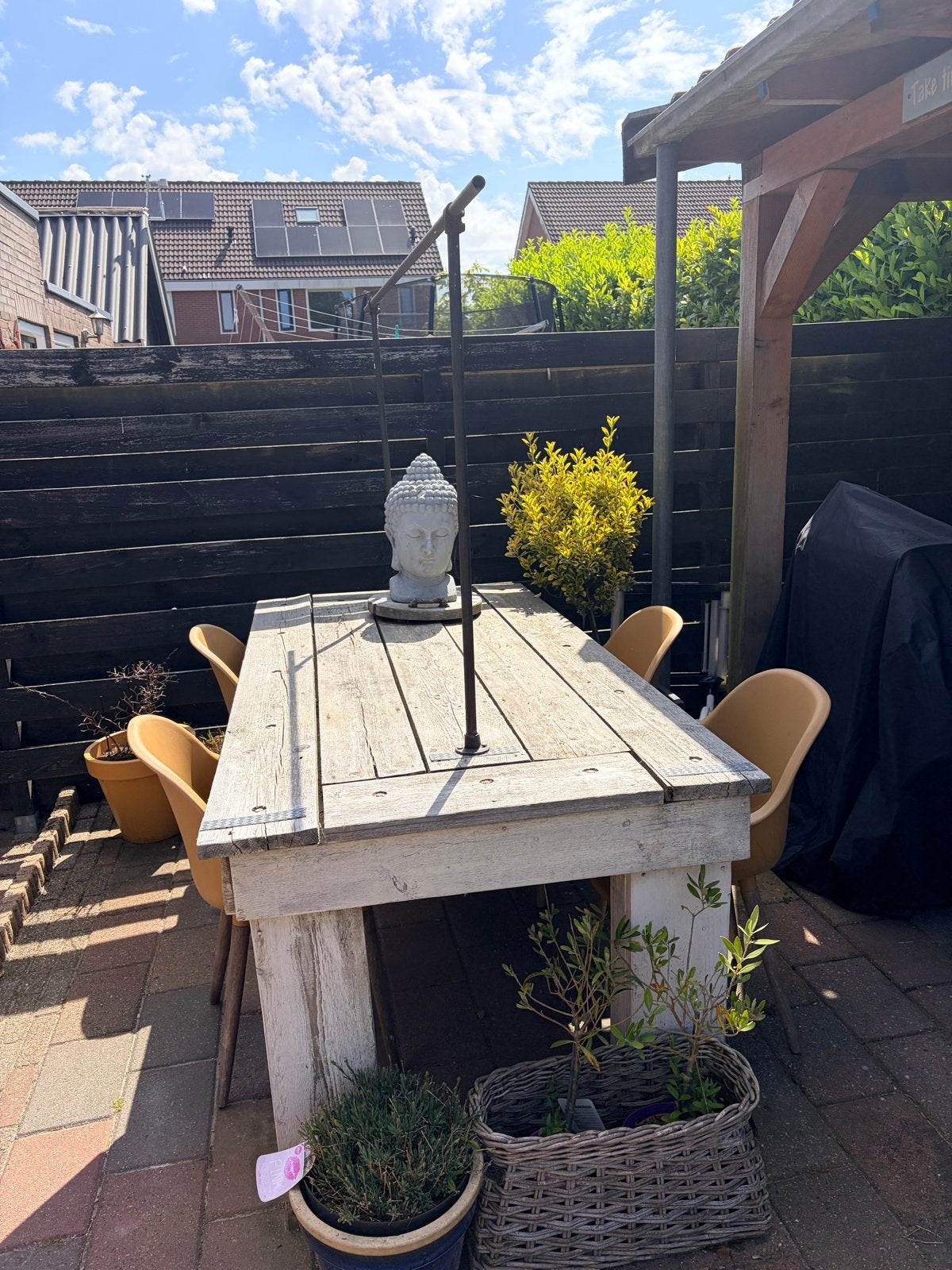 Stevige Tuintafel met 4 Stoelen - Ideaal voor Buiten, Tuin en Terras, 4 zitplaatsen, Gebruikt, Eettafel, Ophalen of Verzenden