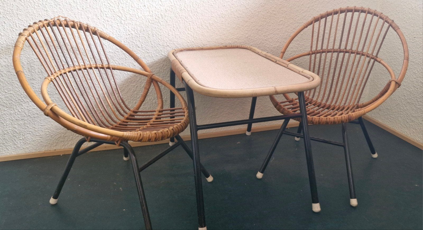 Rotan vintage tafeltje met 2 stoeltjes voor kleuters, Ophalen, Tafel(s) en Stoel(en)