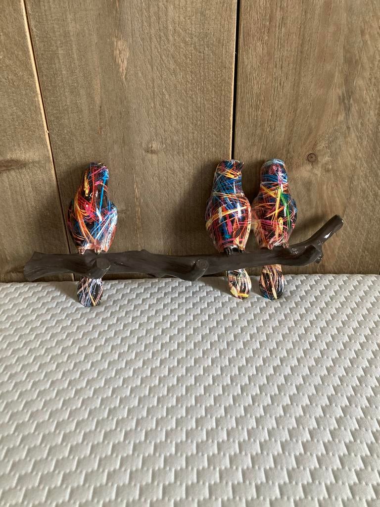 Unieke handgemaakte wandkapstok met vogels - 33 cm breed, Wandkapstok, Overige materialen, Nieuw, Ophalen of Verzenden