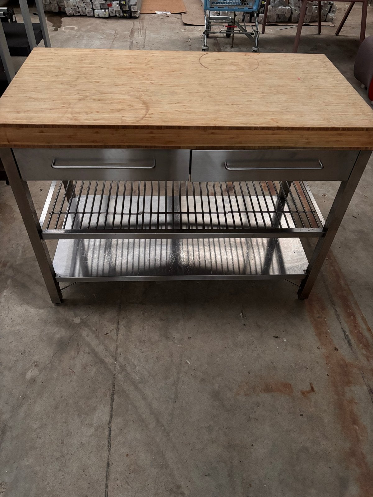 Buiten/ pizza tafel - RVS met bamboe blad, Ophalen of Verzenden, Gebruikt, Rechthoekig, Hout