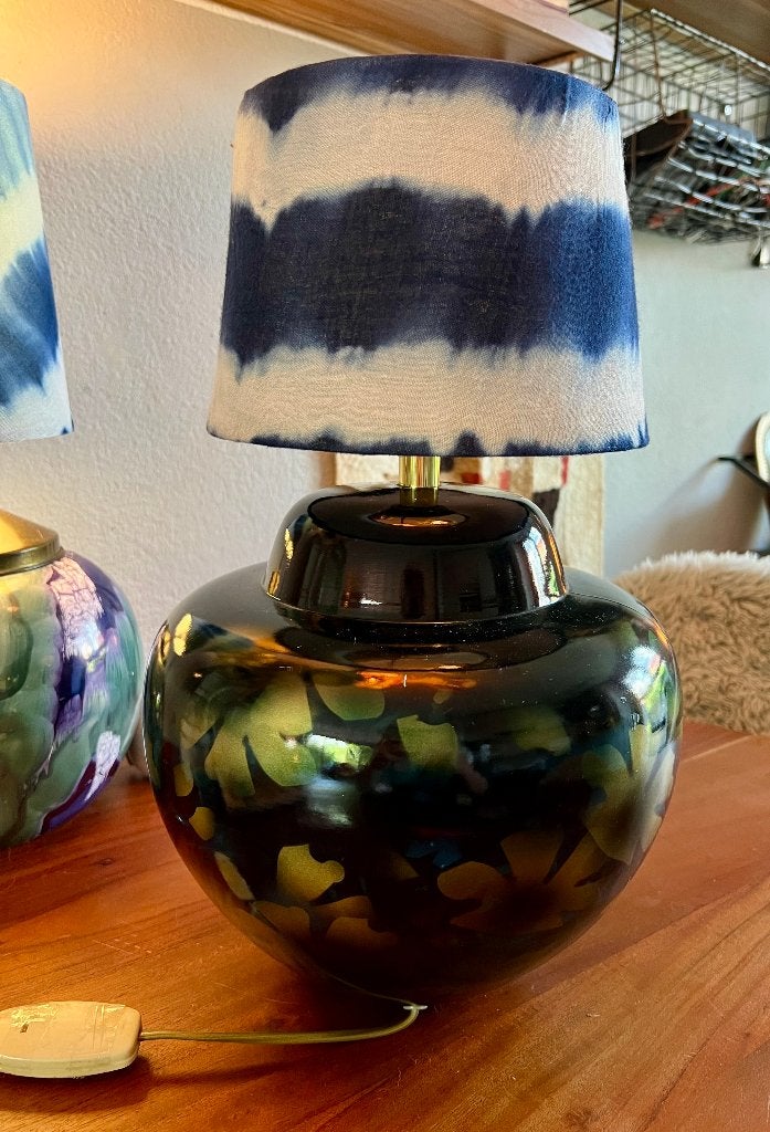 Vintage Louis Drimmer tafellamp design lamp tyedie lampenkap, Gebruikt, Overige merken, Meerkleurig, Keramiek