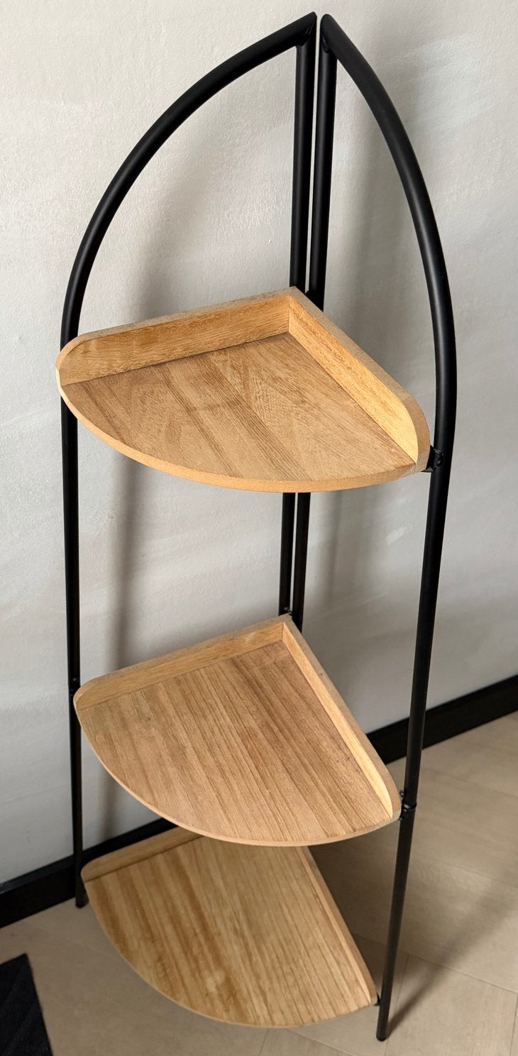 Stijlvolle Zwarte Metalen Hoekrek met Houten Planken zgan, Ophalen of Verzenden, Zo goed als nieuw