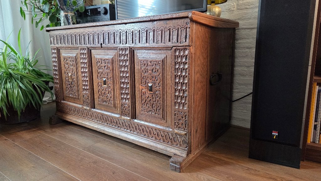Prachtige antieke eiken dekenkist / TV-meubel / dressoir, Huis en Inrichting, Ophalen, Gebruikt, Eikenhout, Landelijk, rustiek, brocante, klassiek, vintage, antiek
