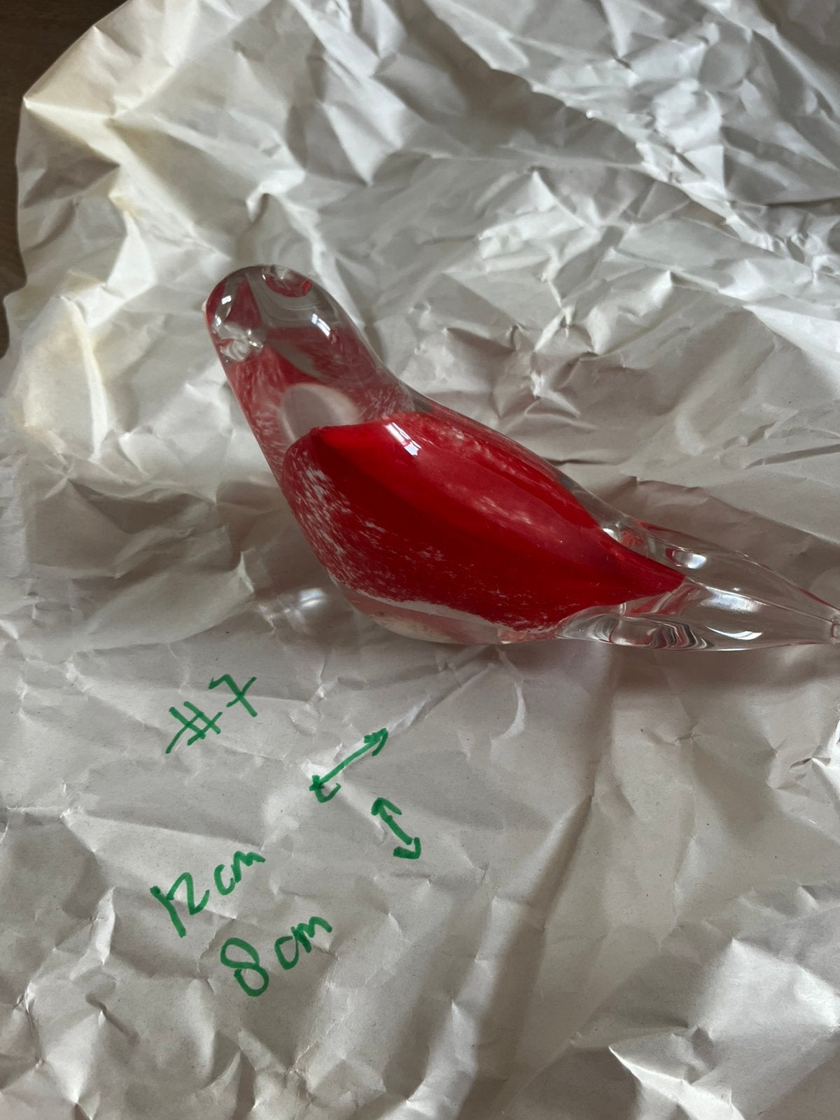 Glazen vogel paperweight rood/wit, Ophalen of Verzenden