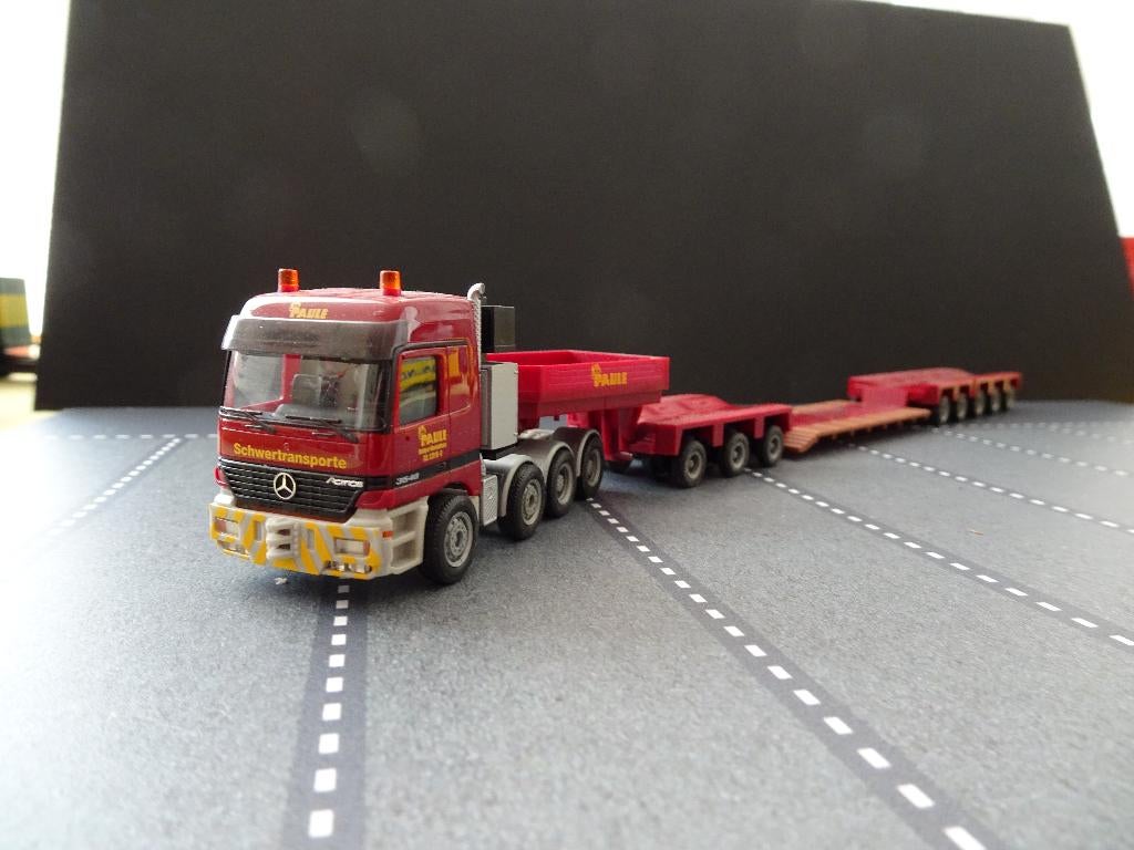 677 herpa mercedes actros paule + goldhofer oplegger 1:87, Hobby en Vrije tijd, Modelauto's | 1:87, Ophalen of Verzenden, Zo goed als nieuw