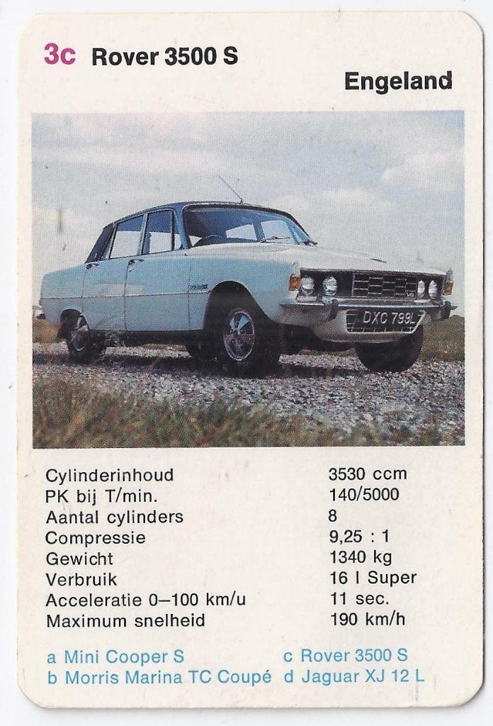 Kw3078 autokaartje 3c rover 3500 s, Ophalen of Verzenden, Zo goed als nieuw, Auto's