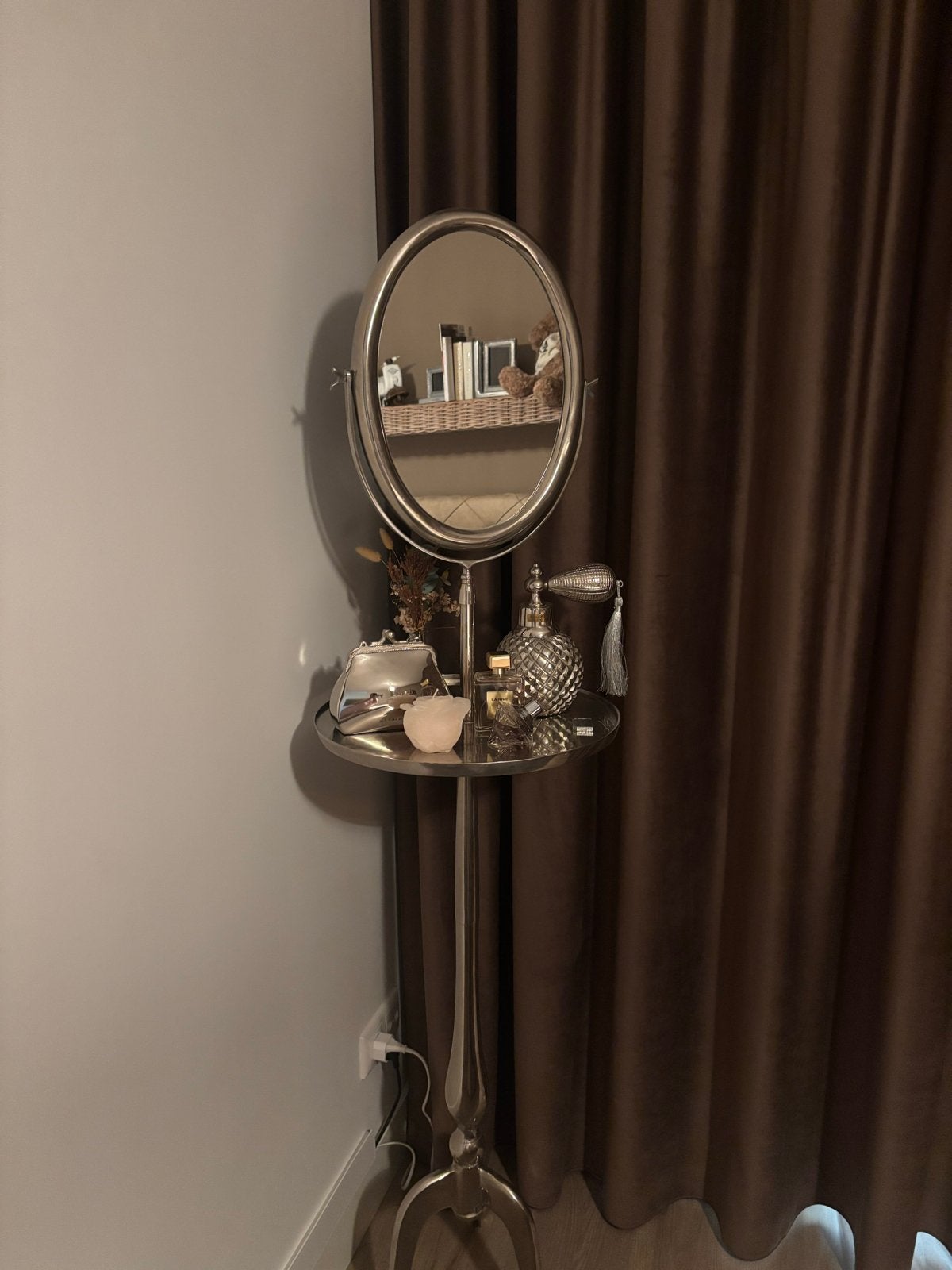 Riviera Maison make-up spiegel met dienblad, Ophalen of Verzenden, Zo goed als nieuw, Zilver, Metaal