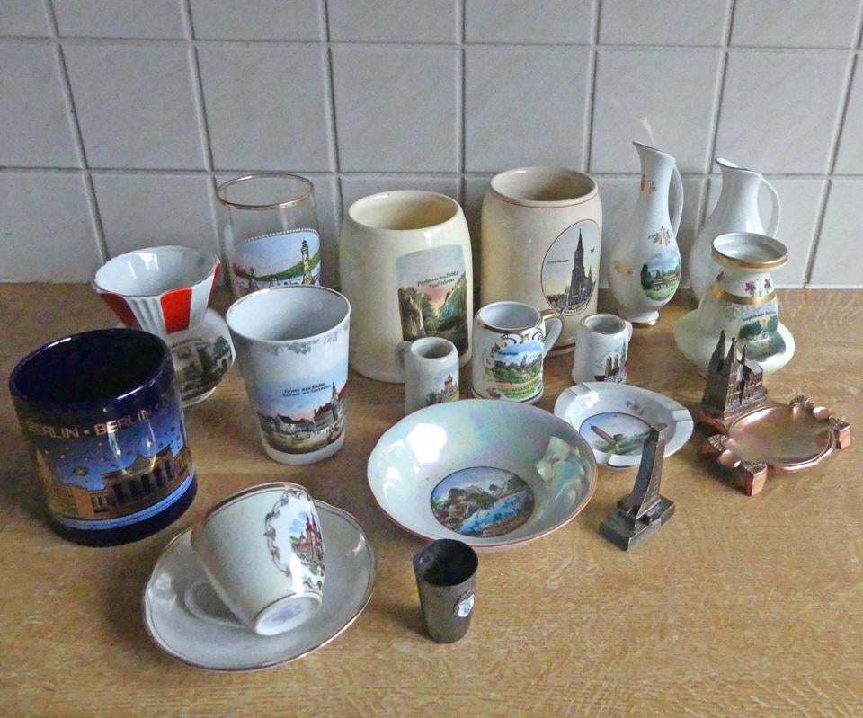 Duitsland souvenirs oude souveniritems oa bierpullen servies, Gebruikt, Kop en/of schotel, Verzilverd, Ophalen of Verzenden