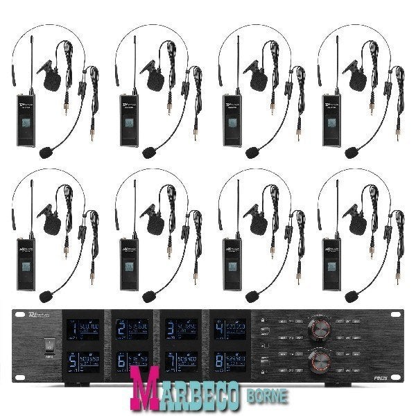 UHF Draadloze microfoonset, 8x 100-Kanaals, 8 Headsets