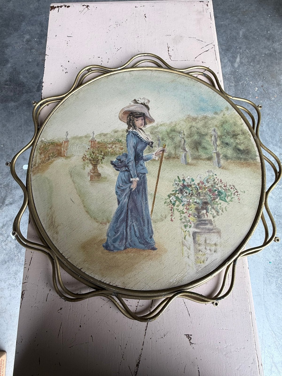 Vintage Dienblad met Victoriaanse Scène, Ophalen of Verzenden
