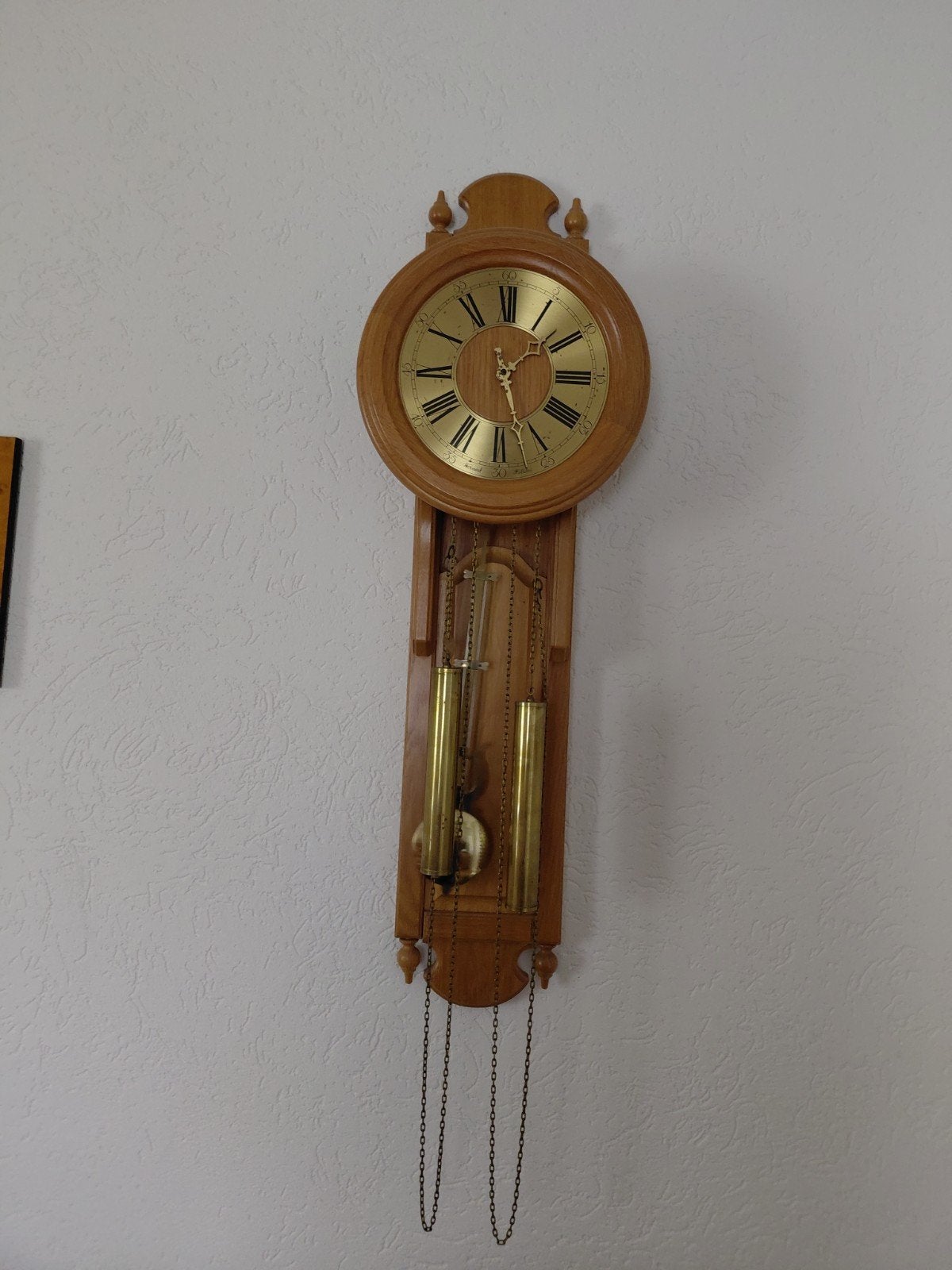 eiken klok met slinger en gewichten, Antiek en Kunst, Ophalen