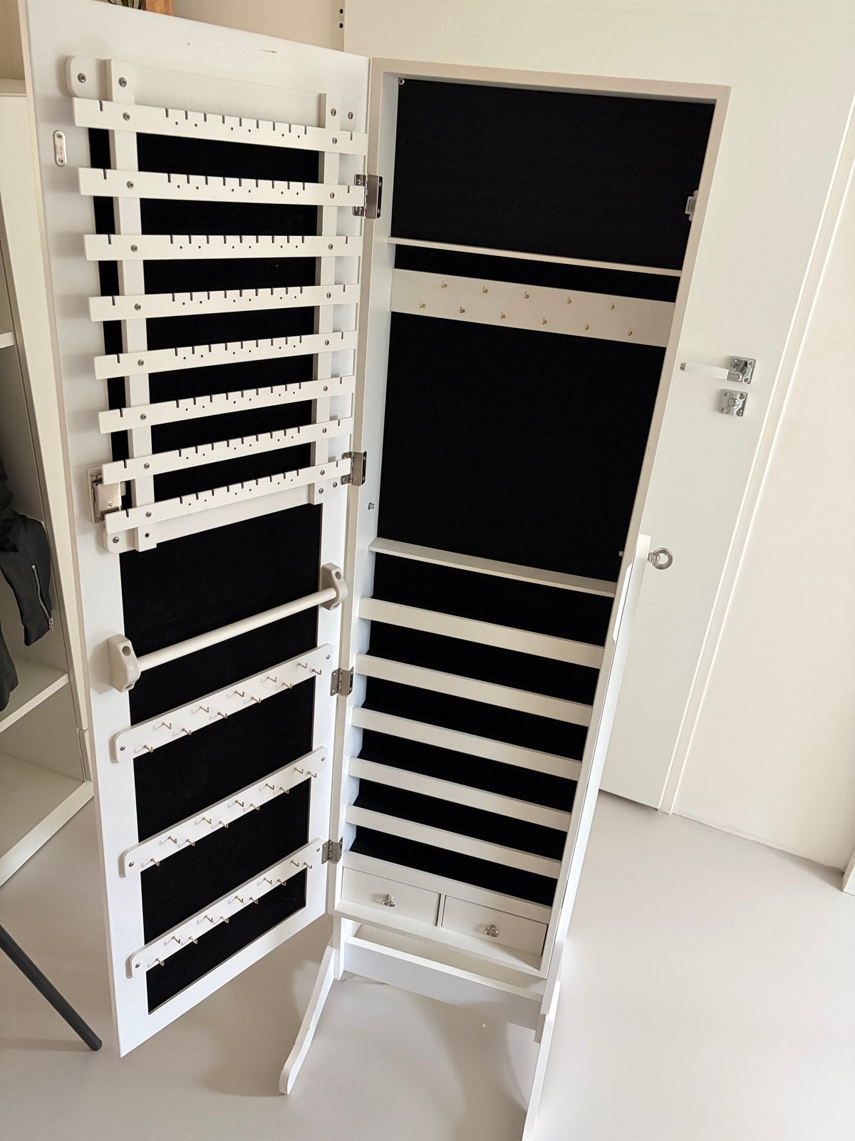Witte spiegel met sieradenkast, Ophalen, Minder dan 50 cm, Gebruikt, 150 tot 200 cm