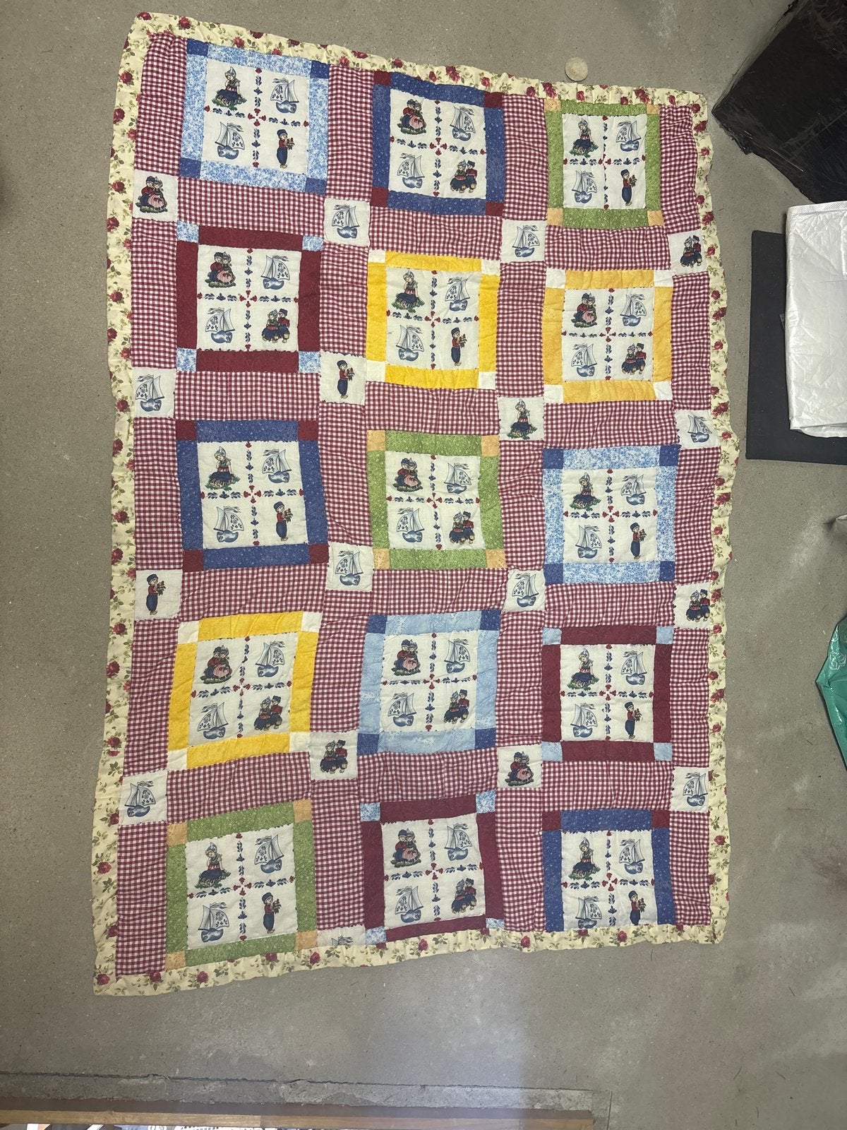 Vintage Quilt met Maritiem Thema - Handgemaakt, 100 tot 150 cm, Ophalen of Verzenden, Zo goed als nieuw, 150 tot 200 cm