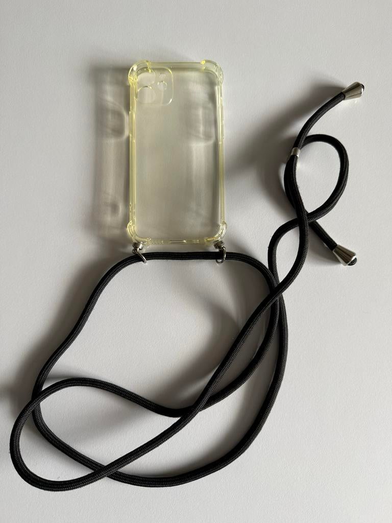 Transparant iPhone 12 mini hoesje met zwart koord, Kunststof, IPhone 11, Met koord, Overige merken