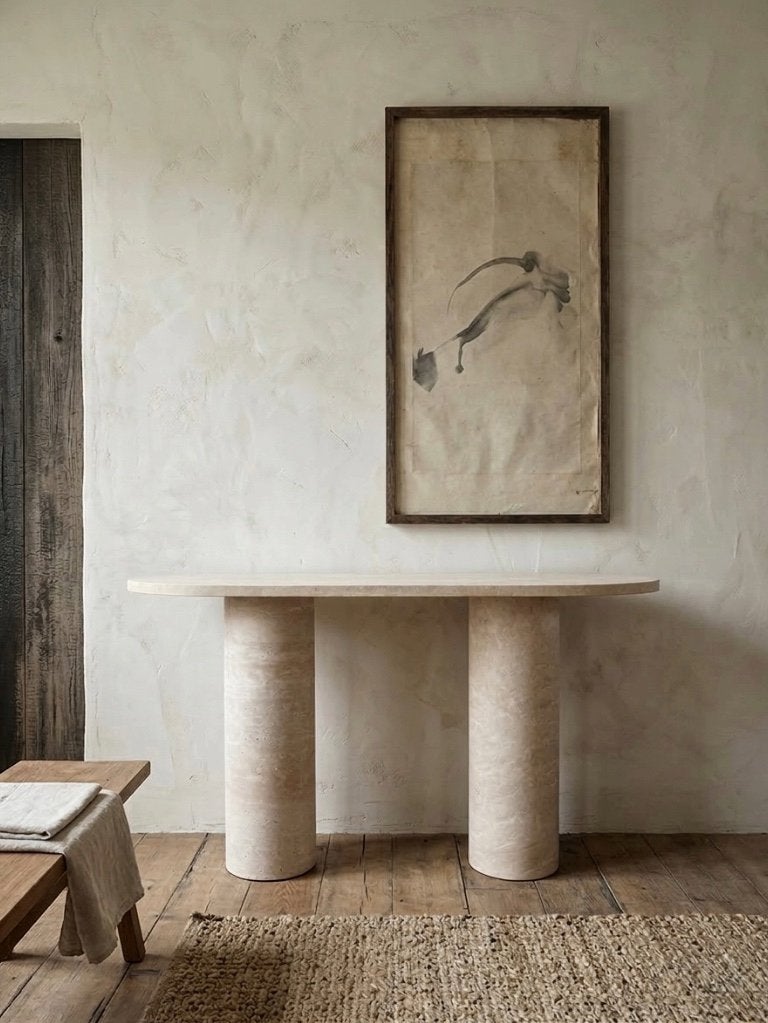 Waanzinnnig mooi travertin console, Ophalen, 100 tot 150 cm, Nieuw, Ovaal