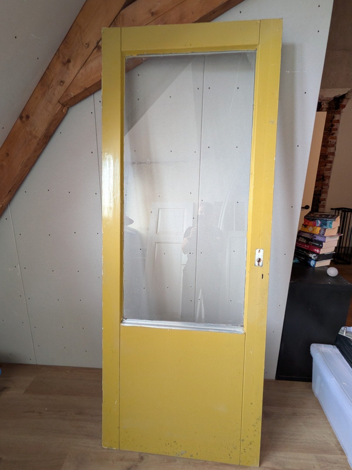 Antieke massief houten deuren met glas – 210 x 82 x 4cm, Doe-het-zelf en Verbouw, Deuren en Horren, Ophalen, Gebruikt, Binnendeur