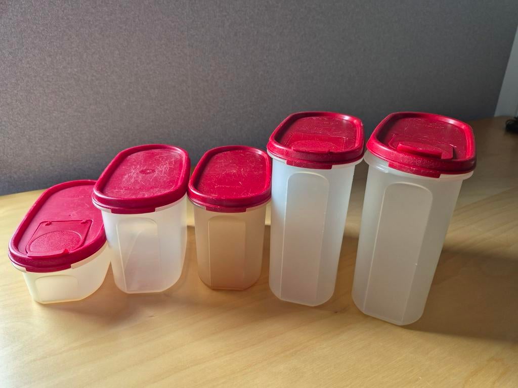 Tupperware Ruimtespaarders Set - Diverse Maten, Ophalen of Verzenden, Gebruikt, Rood, Bus of Trommel