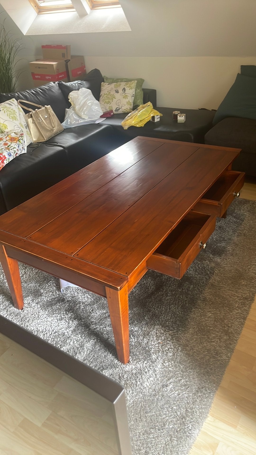 Mooie Massief Houten Salontafel met 2 Lades, Huis en Inrichting, Tafels | Salontafels, Ophalen, 100 tot 150 cm, 50 tot 100 cm