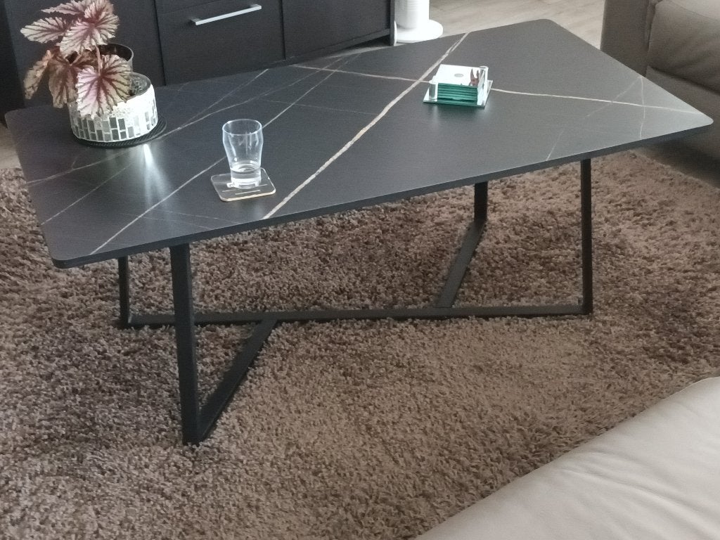 zwarte marmerlook salontafel, Ophalen, 100 tot 150 cm, 50 tot 100 cm, Zo goed als nieuw