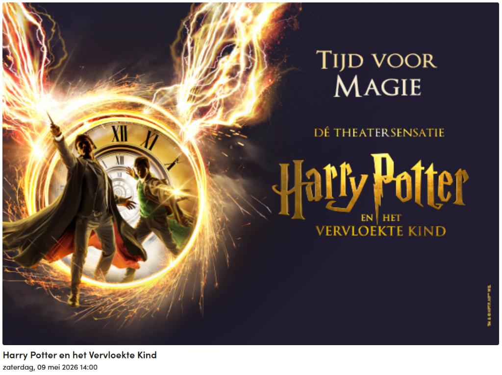 2 kaartjes 9 mei 14.00 uur: Harry Potter toneelstuk Den Haag, Twee personen, Mei