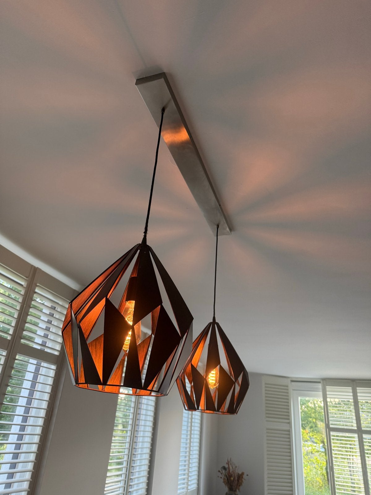 2x Eglo Carlton Hanglamp Zwart, Huis en Inrichting, Ophalen, Gebruikt, Metaal, E27 (groot)