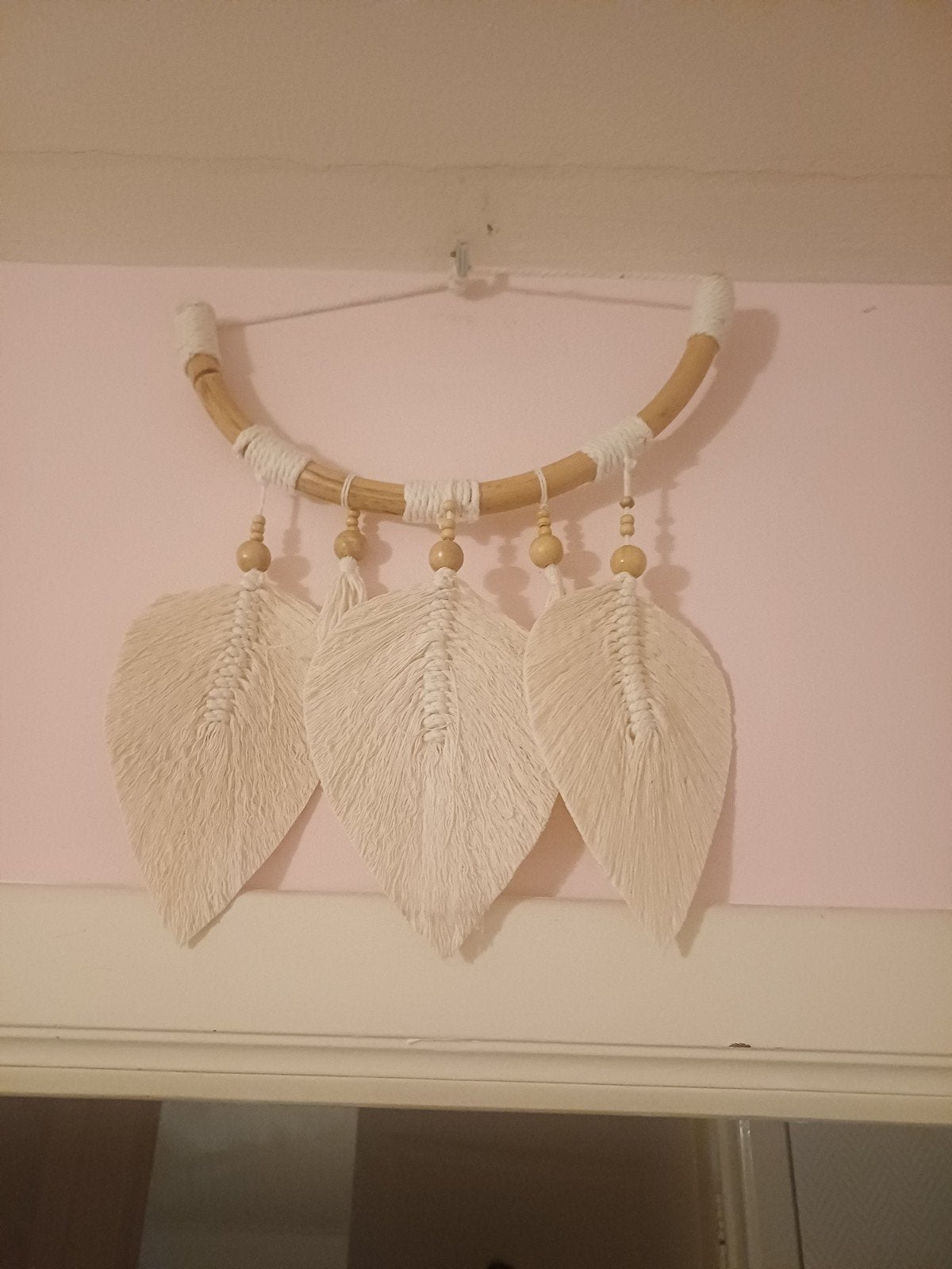 Macramé wandhanger met houten details, Hout, Beige, Boho, Ophalen of Verzenden