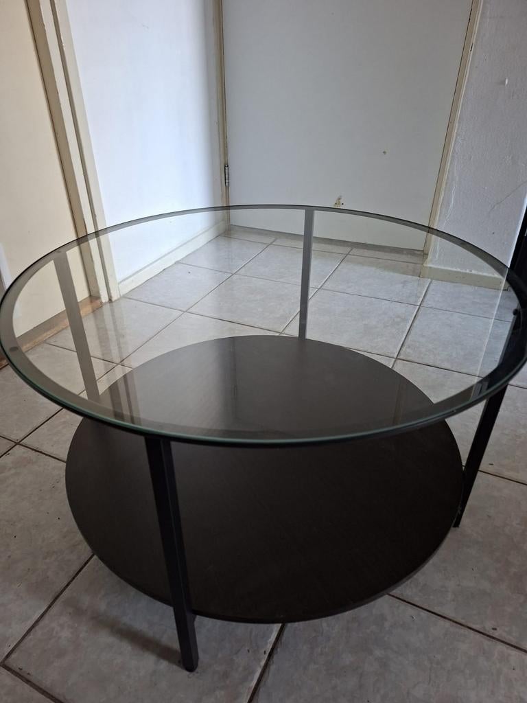 Salontafel met glazen blad, Ophalen, Gebruikt, 50 tot 100 cm, Rond