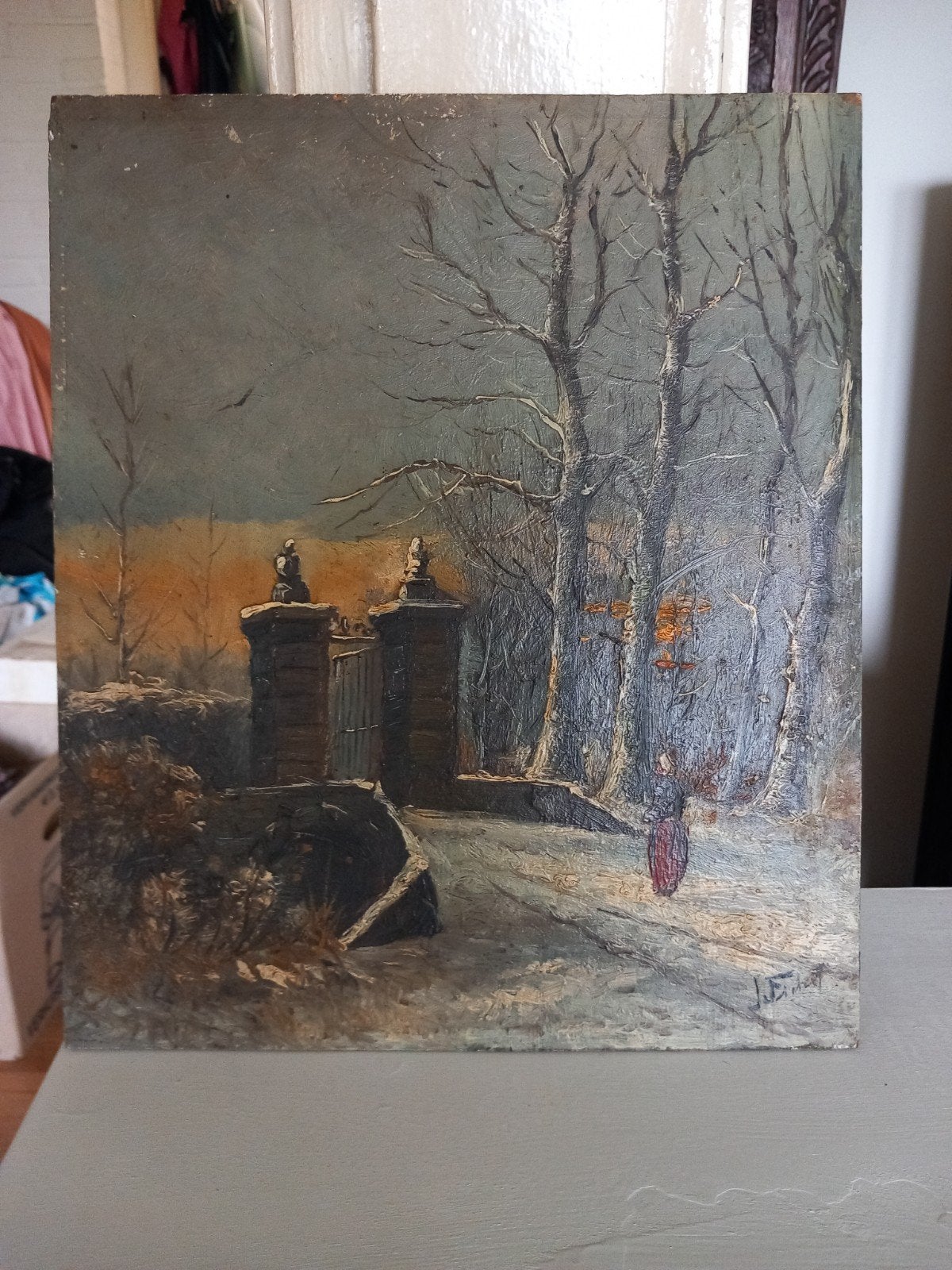 Oud schilderijtje olieverf op paneel, Ophalen of Verzenden
