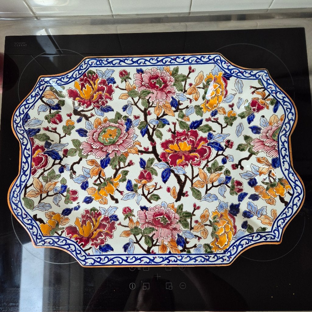 46x37 grote handbeschilderde schaal Pivoines, Gien, Ophalen
