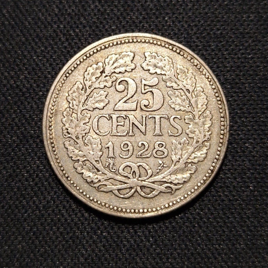 25 cent 1928, Postzegels en Munten, Munten | Nederland, Verzenden, Zilver, 25 cent, Koningin Wilhelmina