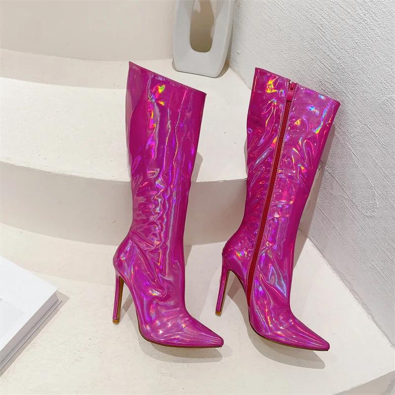 Roze glimmende hoge dames laarzen, Verzenden, Nieuw, Roze, Hoge laarzen