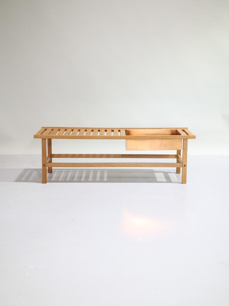 Bankje met plantenbak Yngve Ekström vintage Zweeds, Ophalen, 100 tot 150 cm, -, -