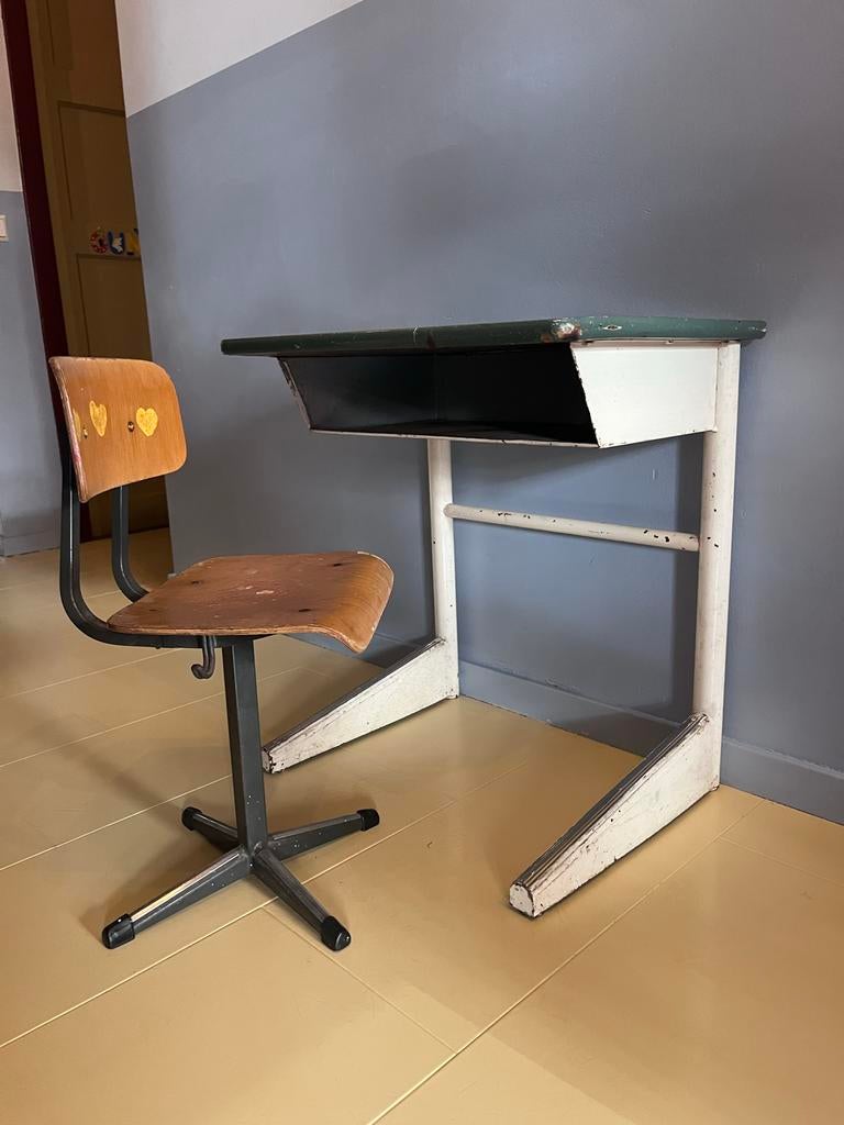Vintage Groen Kinderbureau met Stoel, Ophalen, Gebruikt, Tafel(s) en Stoel(en)