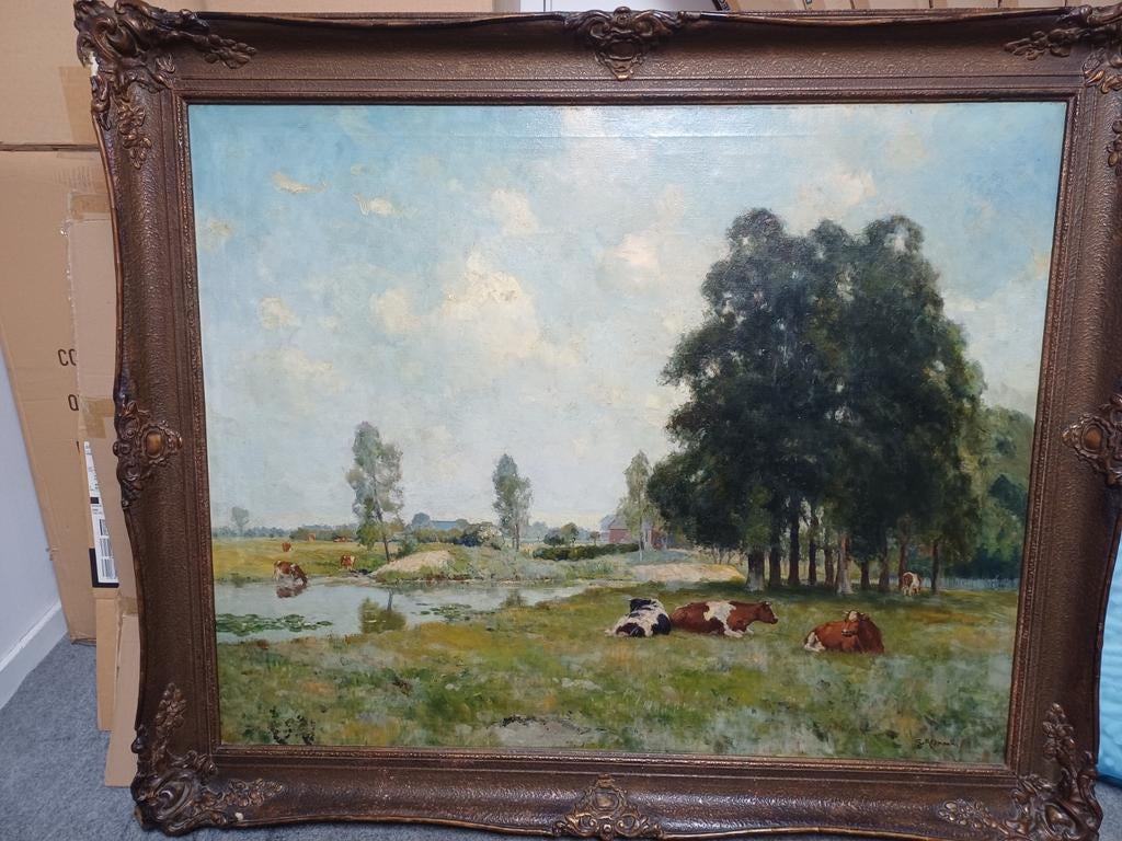 Groot landschap schilderij Gerard Altmann 80x100 cm., Antiek en Kunst, Kunst | Schilderijen | Klassiek, Ophalen