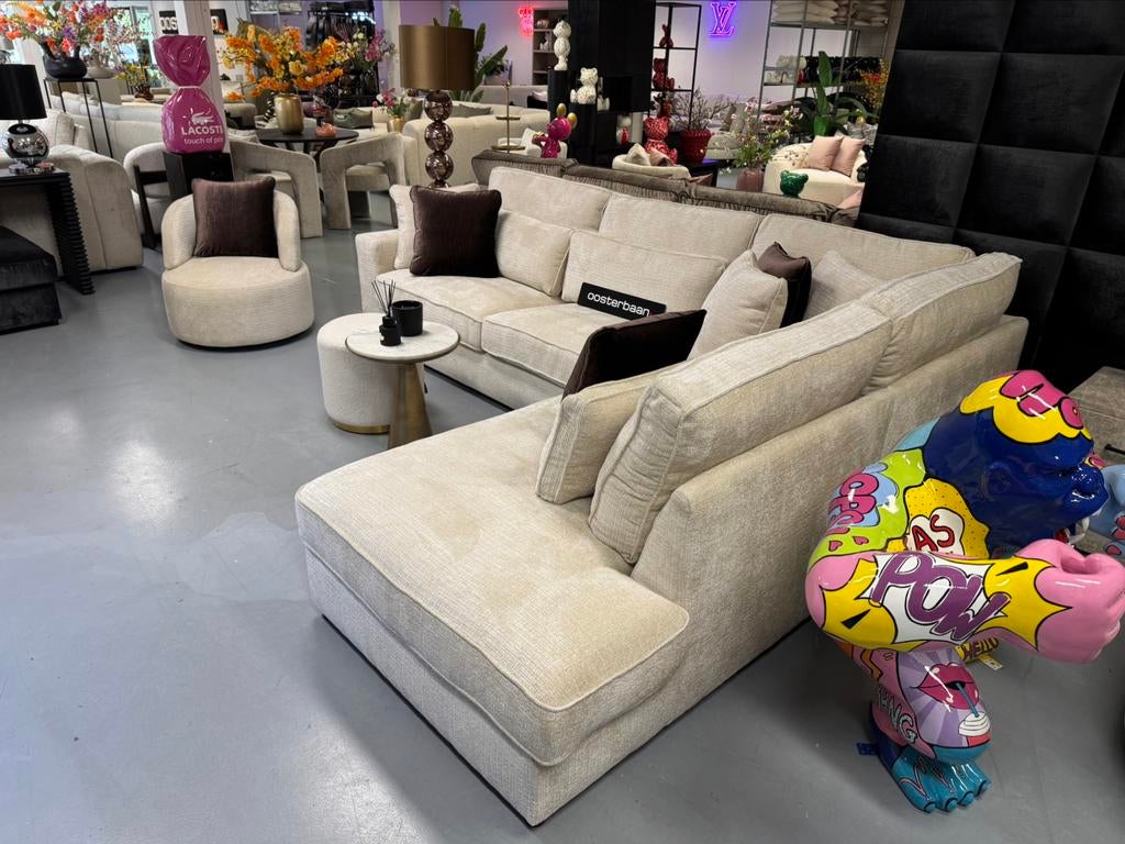Luxe Velvet Teddy Hoekbank Pocket 310x250cm Beige Wit NIEUW, Info@oosterbaanwonen.nl, Venus 31 8448CE Heerenveen, Hoekbank, Oosterbaan Wonen