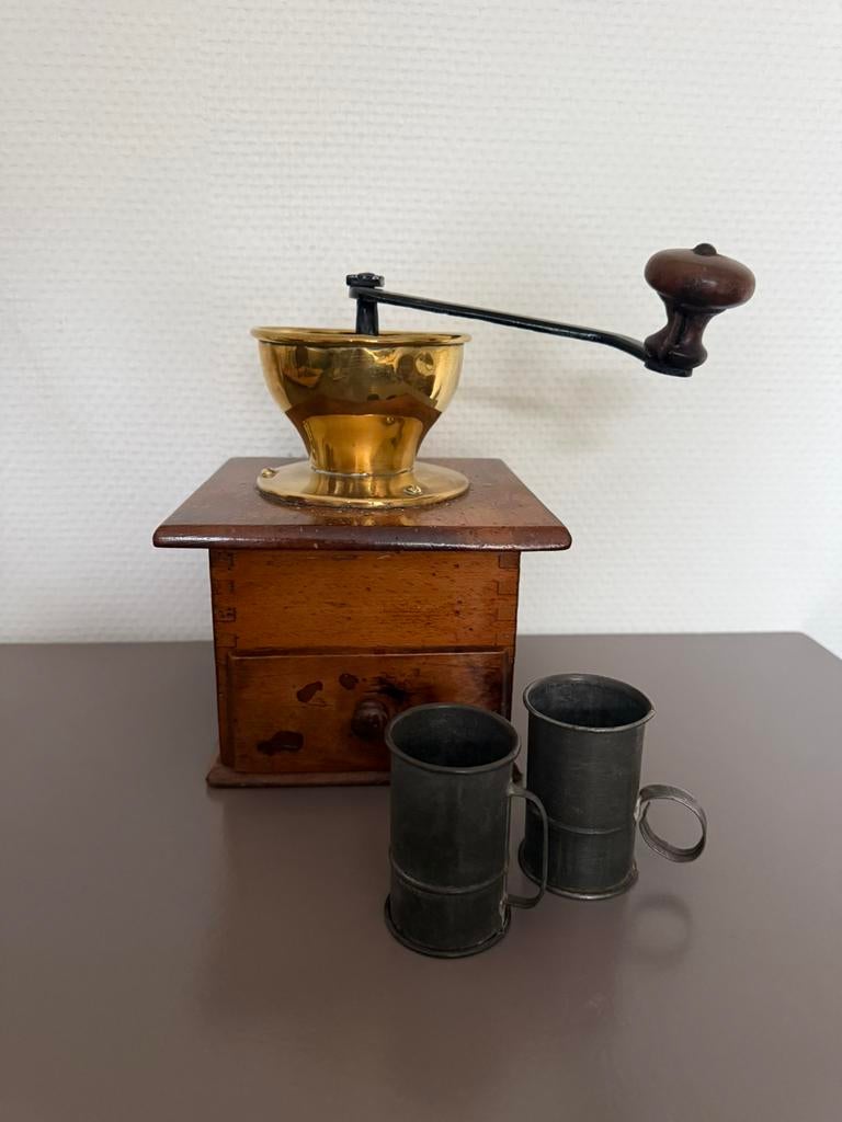 Antieke koffiemolen + 2 tinnen koffieloodjes !, Antiek en Kunst, Ophalen of Verzenden